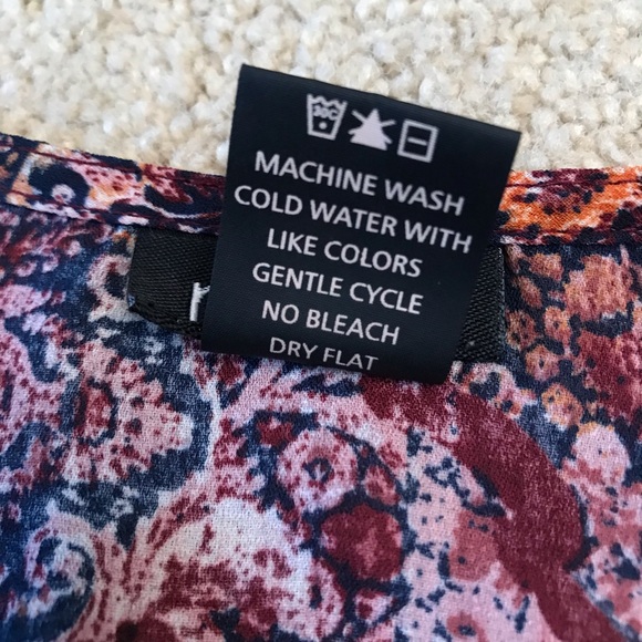 Rue21 Semi Sheer Printed Blouse Women Medium Burgundy Cream Earthy Boho Festival - Picture 9 of 9